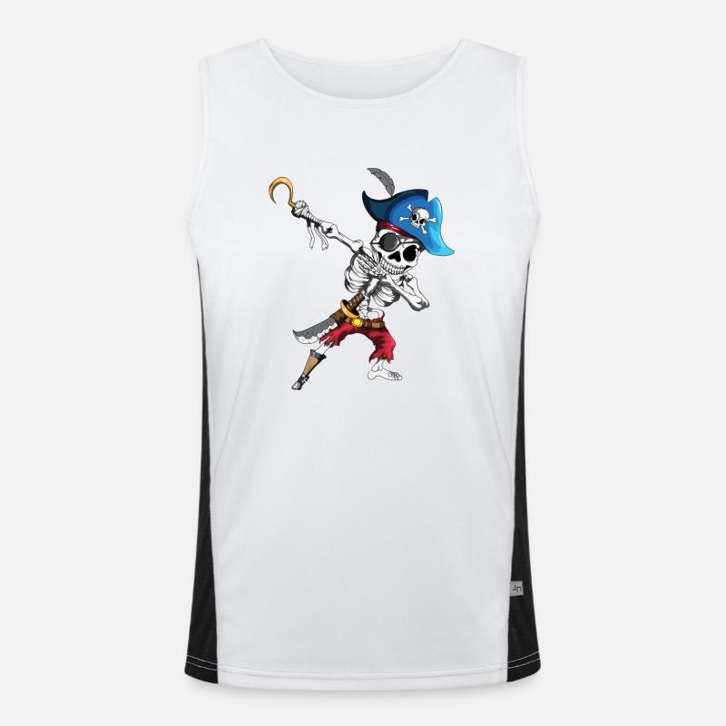Dabbing Pirate Skeleton Eye patch Pirate Ship Men's Functional Contrast Tank Top 