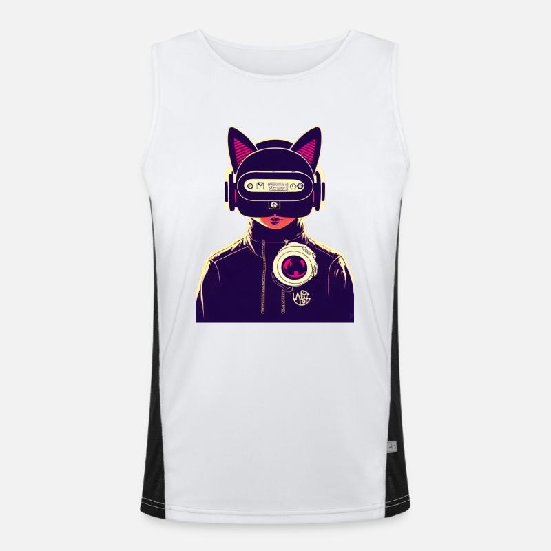 Cyber point style cat immersed in VR metaverse Men's Functional Contrast Tank Top 