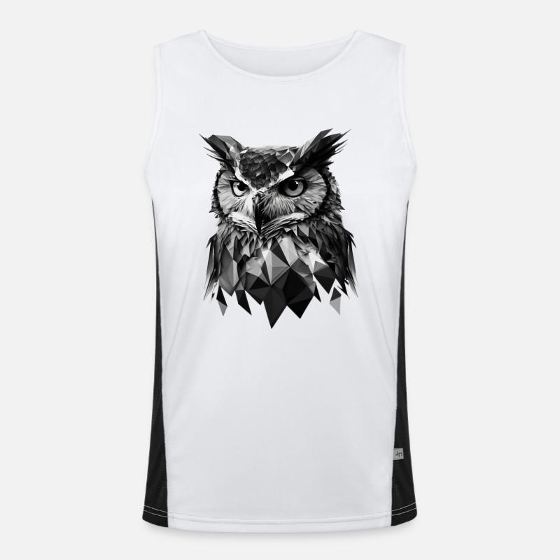 Polygon-Eule in Schwarz-Weiß – Vogelkunst Funktionelles Kontrast-Tank Top für Männer 