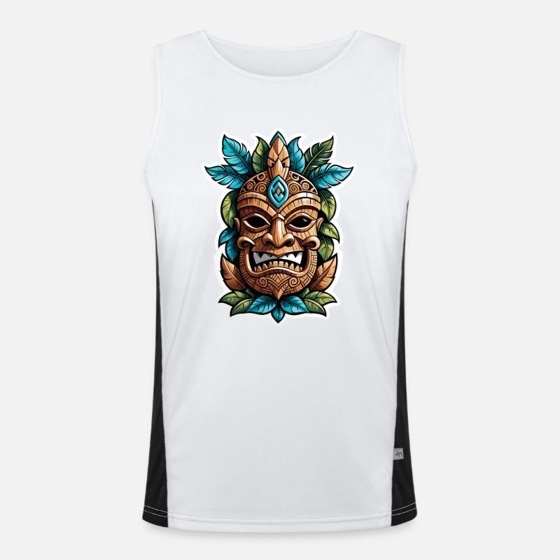 Tiki Beach - Polynesia Statue - Men's Functional Contrast Tank Top  - white/black