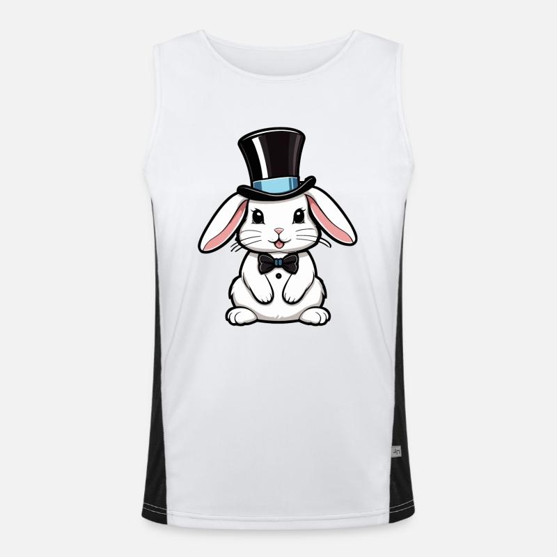 White Rabbit with a Hat and Bow Tie Men's Functional Contrast Tank Top 