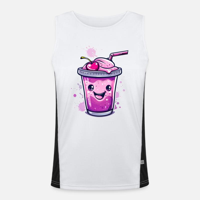 Kawaii Milkshake with Cherry and Cute Gesic Men's Functional Contrast Tank Top 
