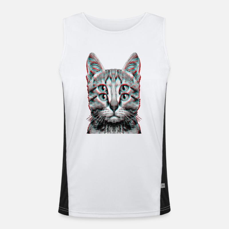 Glitch Weird Cat Kitten Optical Illusion Funktionelles Kontrast-Tank Top für Männer 