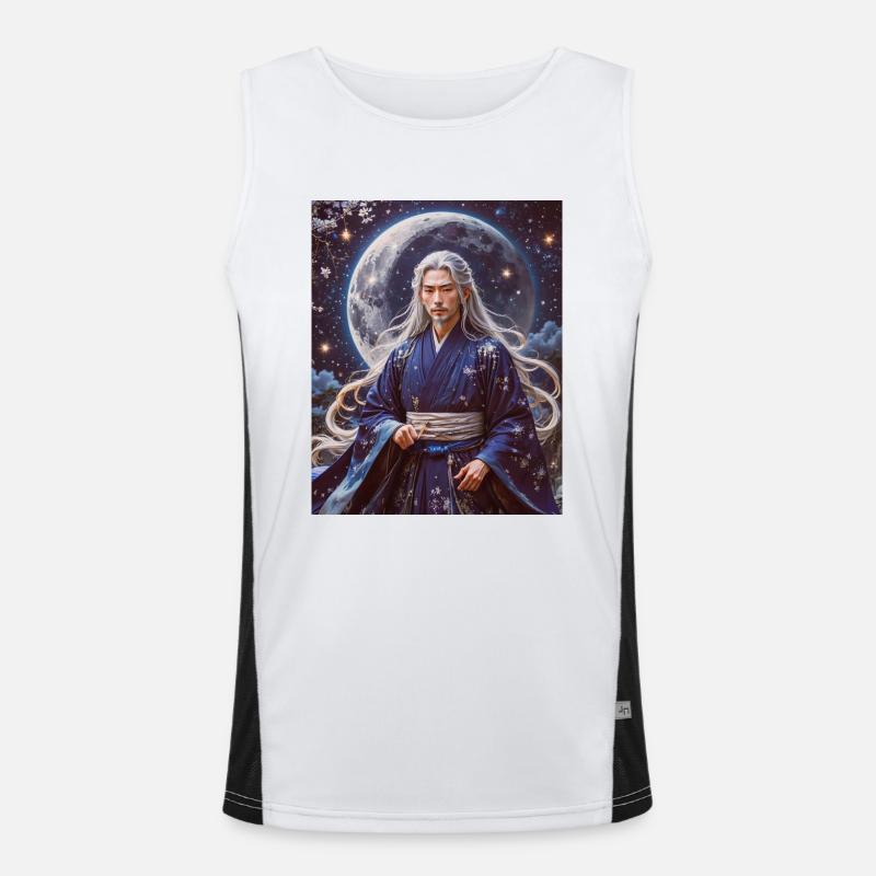 Tsukuyomi Serene moon god with silver hair Men's Functional Contrast Tank Top 