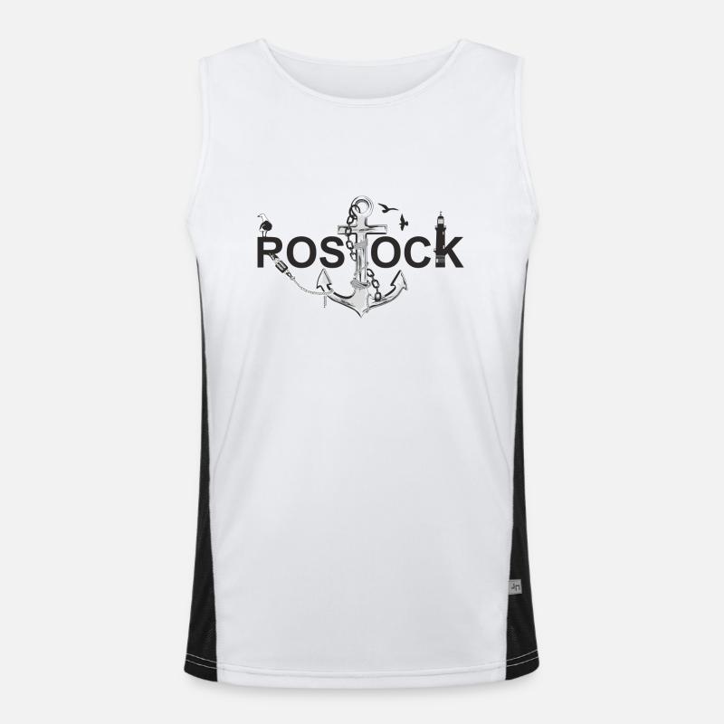 Rostock mit Schriftzug und Anker Funktionelles Kontrast-Tank Top für Männer 
