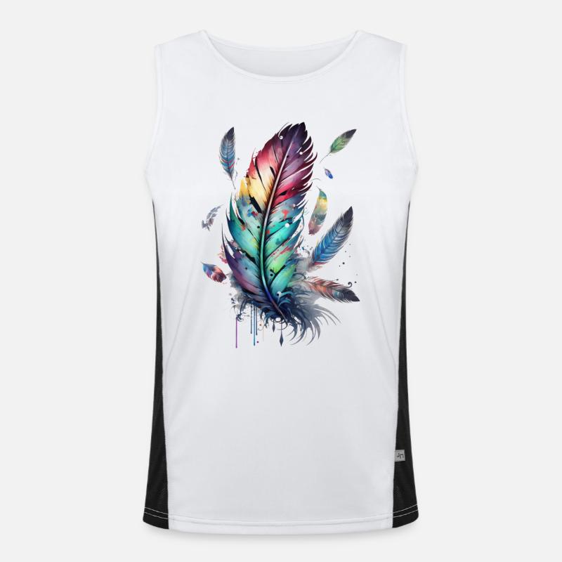 Feathers, Boho, Ethno, Style, Pattern Tribal Indian Men's Functional Contrast Tank Top 