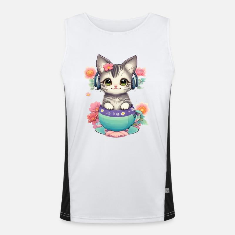 Mignon bébé chat dans un monde de fleurs Débardeur respirant contrasté Homme 