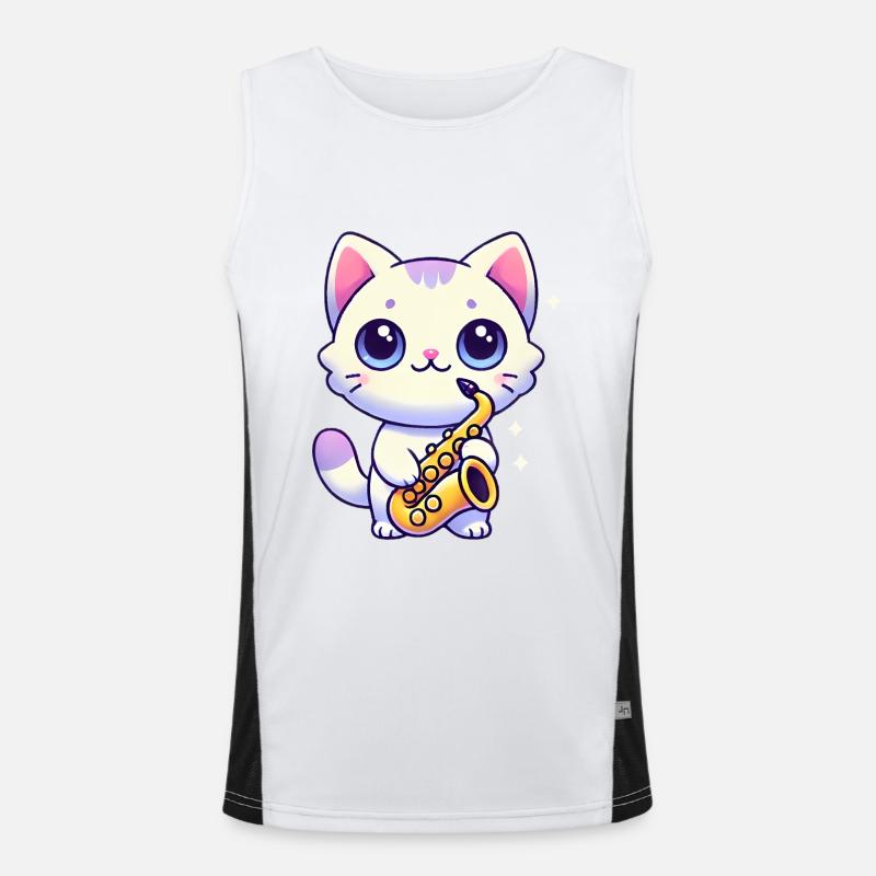 Entzückende Katze mit Saxophon-Grafik Funktionelles Kontrast-Tank Top für Männer 