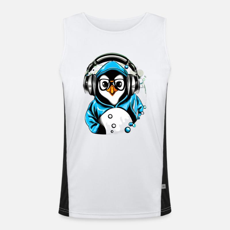 Pinguin mit blauen Pullover Funktionelles Kontrast-Tank Top für Männer 