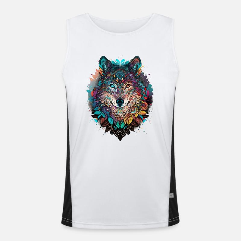 mystical wolf mandala nature Men's Functional Contrast Tank Top 