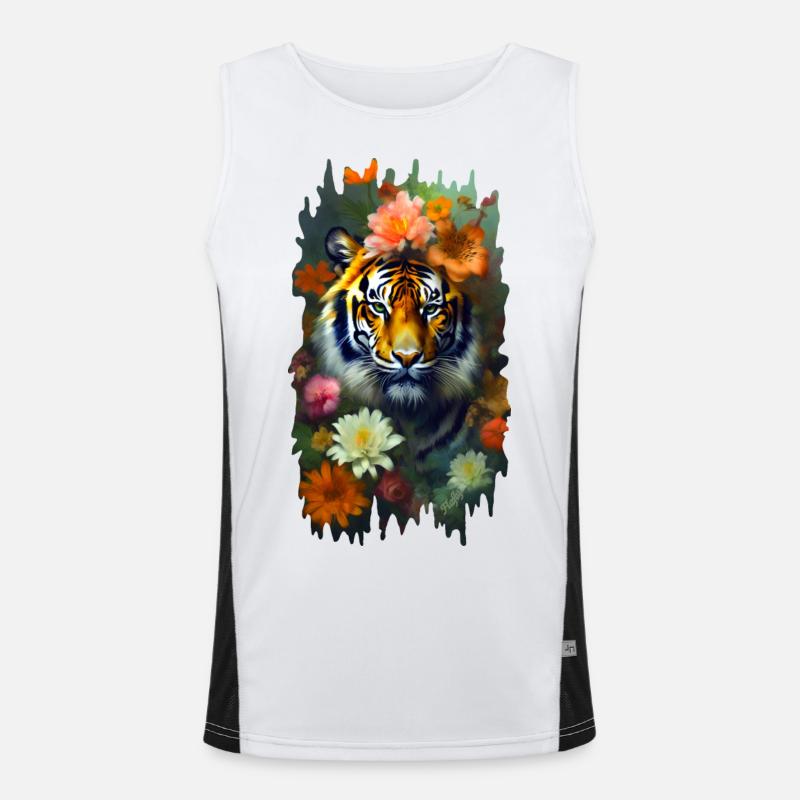 Tiger zwischen den Blumen 🌸💛 Funktionelles Kontrast-Tank Top für Männer 