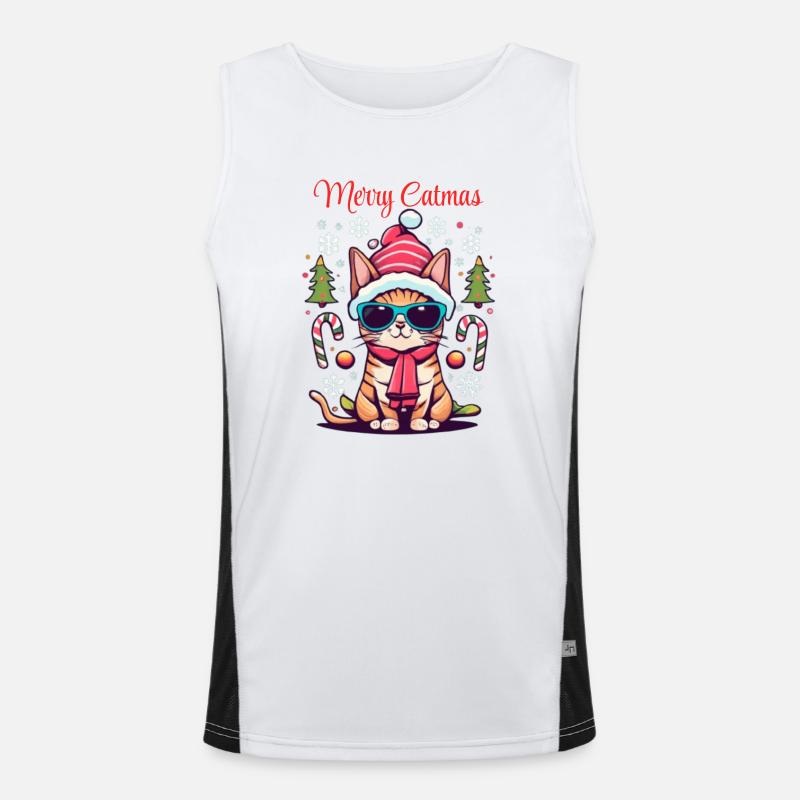 Joyeux Catmas drôle de chat de Noël Débardeur respirant contrasté Homme 