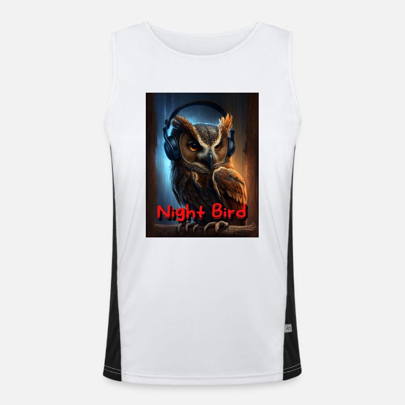 Nachteule mit Kopfhörer Funktionelles Kontrast-Tank Top für Männer 