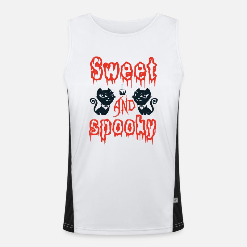 Chats noirs doux et effrayants Joyeux Halloween TShirt Débardeur respirant contrasté Homme 