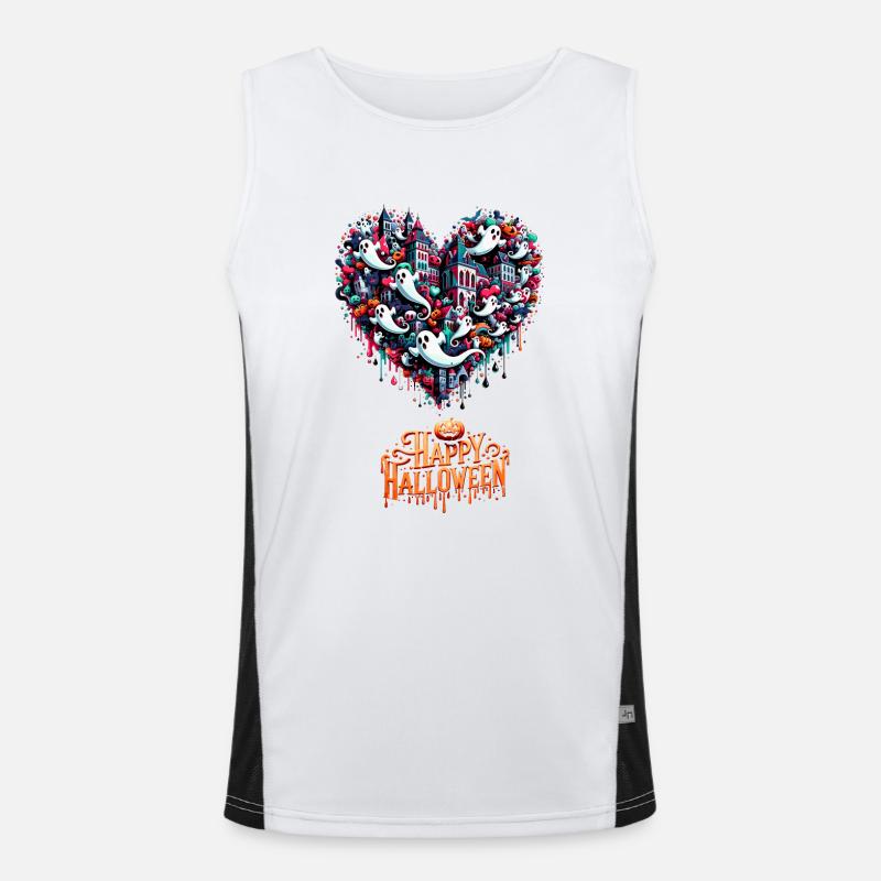 Pop Art Chibi Ghost Heart Halloween Tee Men's Functional Contrast Tank Top 