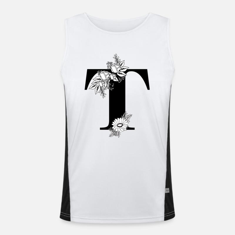 Blumenbuchstabe t schwarz-weiß Funktionelles Kontrast-Tank Top für Männer 