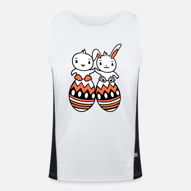 Bunny Bird Chick 2 Friends Large Easter Eggs Huge Men's Functional Contrast Tank Top 