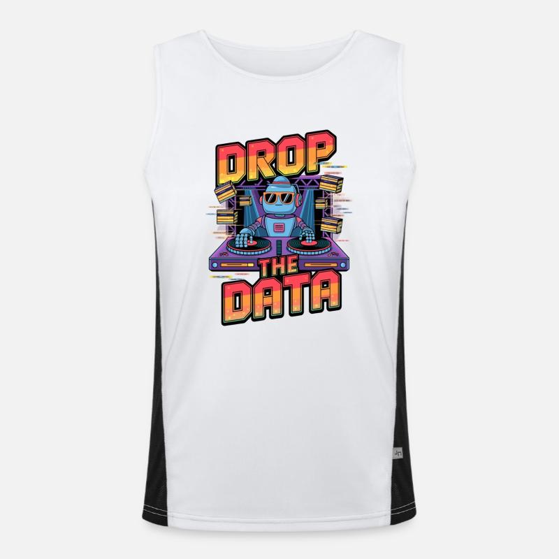Drop the Data DJ Robot Techno Design Funktionelles Kontrast-Tank Top für Männer 