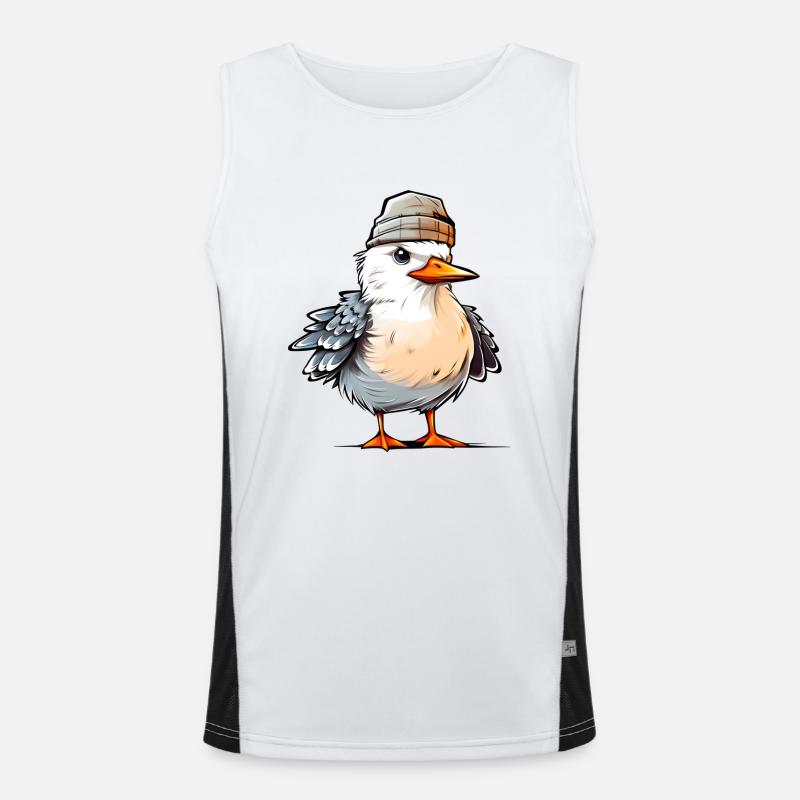 Coole Möwe mit Mütze Funktionelles Kontrast-Tank Top für Männer 