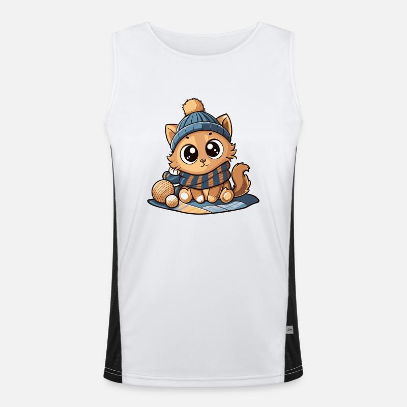 Chat mignon avec écharpe et chapeau à pompon. Débardeur respirant contrasté Homme 