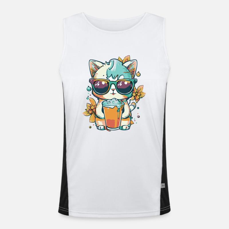 Sommer-Coolness: Katze mit Sonnenbrille Funktionelles Kontrast-Tank Top für Männer 