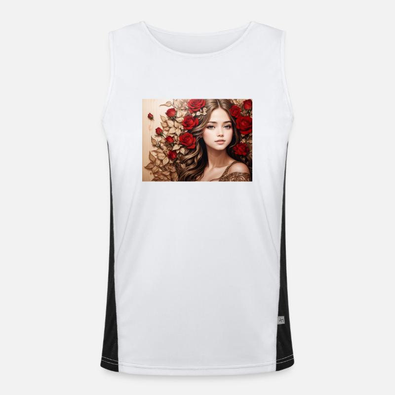 Mädchen mit roter Rose Funktionelles Kontrast-Tank Top für Männer 