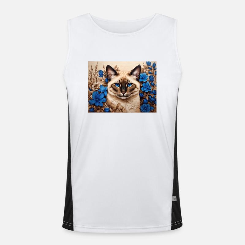 chat fleurs bleues Débardeur respirant contrasté Homme 