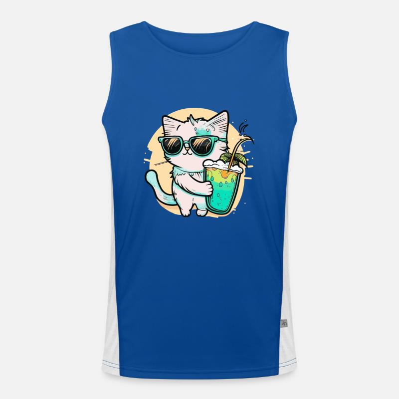 Die coolste Katze am Strand Funktionelles Kontrast-Tank Top für Männer 