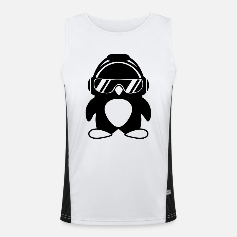 Pinguin mit Kopfhörer Funktionelles Kontrast-Tank Top für Männer 