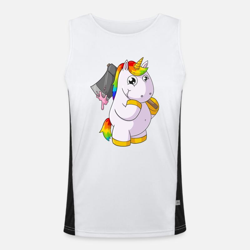 Comic Einhorn mit Axt Funktionelles Kontrast-Tank Top für Männer 