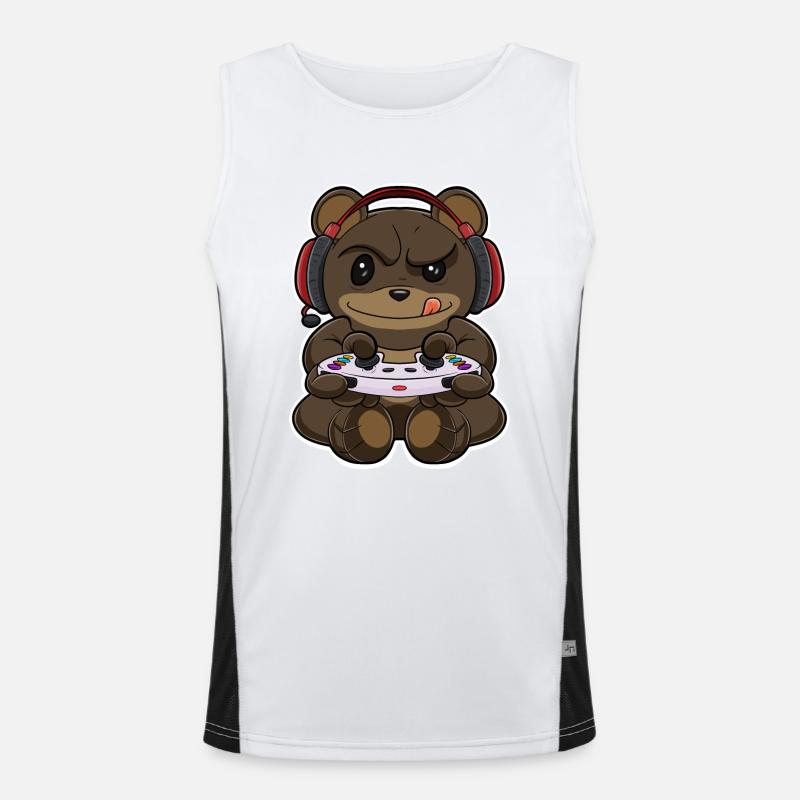 Bear With Gaming Controller I Funny Gaming I Gamer Funktionelles Kontrast-Tank Top für Männer 
