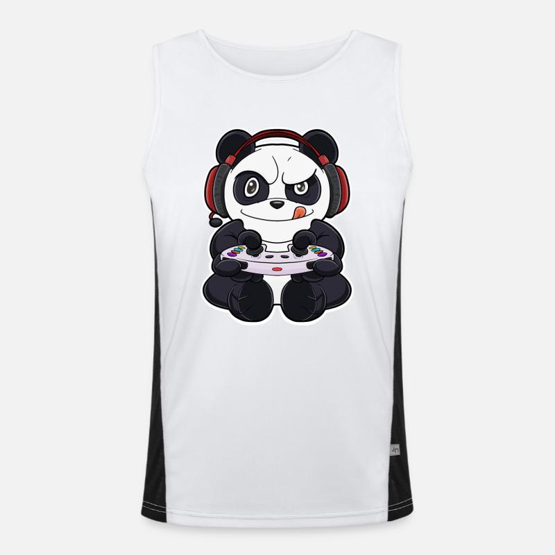 Panda With Gaming Controller I Funny Gaming I Funktionelles Kontrast-Tank Top für Männer 