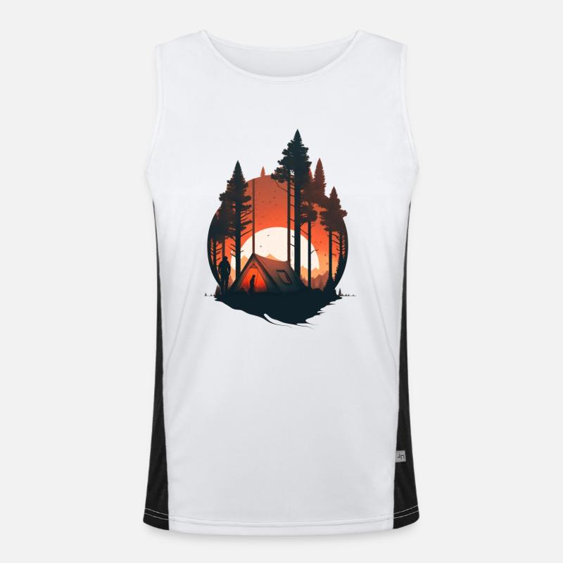 Tent in the forest with sunset Men's Functional Contrast Tank Top 