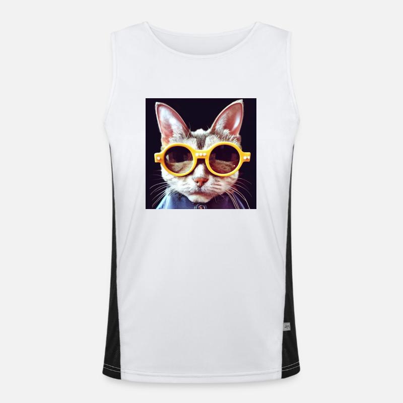 Drôle de chat avec des lunettes funky Débardeur respirant contrasté Homme 