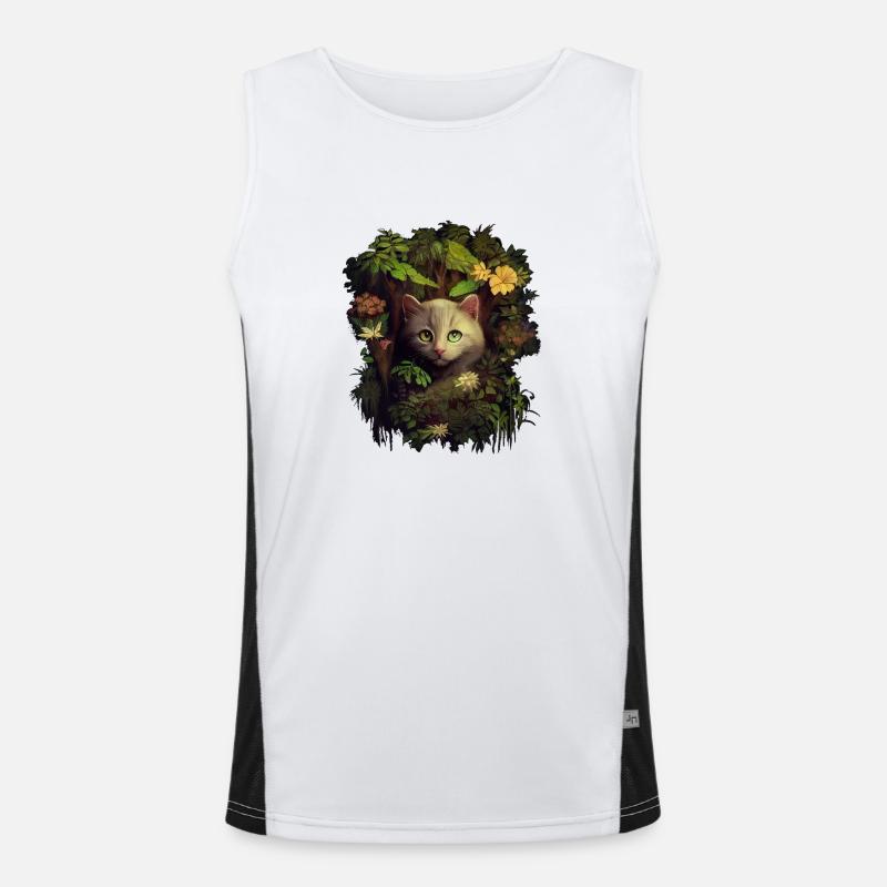 Kitty Peaking Out From The Forest - Malstil Funktionelles Kontrast-Tank Top für Männer 