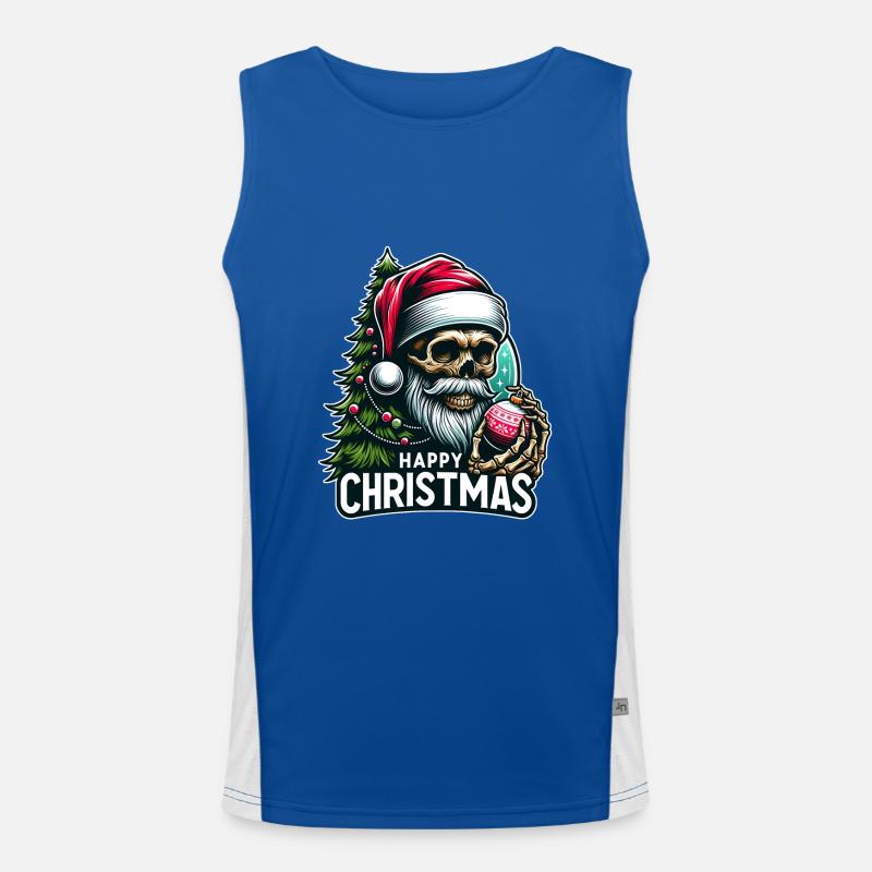 Weihnachtsmann Skull mit Christbaumkugel Funktionelles Kontrast-Tank Top für Männer 