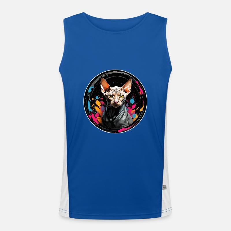Sphynx Katze Portrait in Aquarelltechnik Funktionelles Kontrast-Tank Top für Männer 