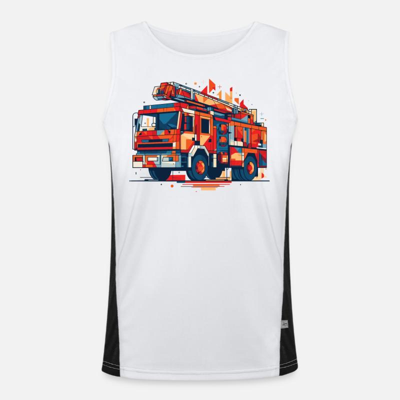 Polygon Feuerwehrauto mit Drehleiter Feuerwehr Funktionelles Kontrast-Tank Top für Männer 