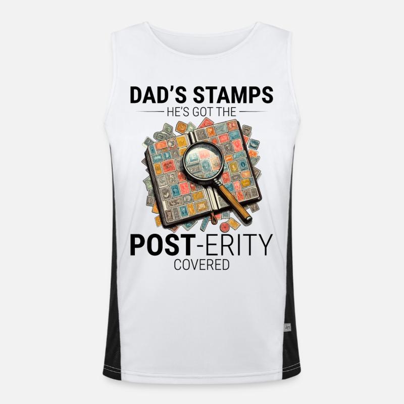 Vintage Postage Stamp Collector Dad Philatelist Men's Functional Contrast Tank Top 