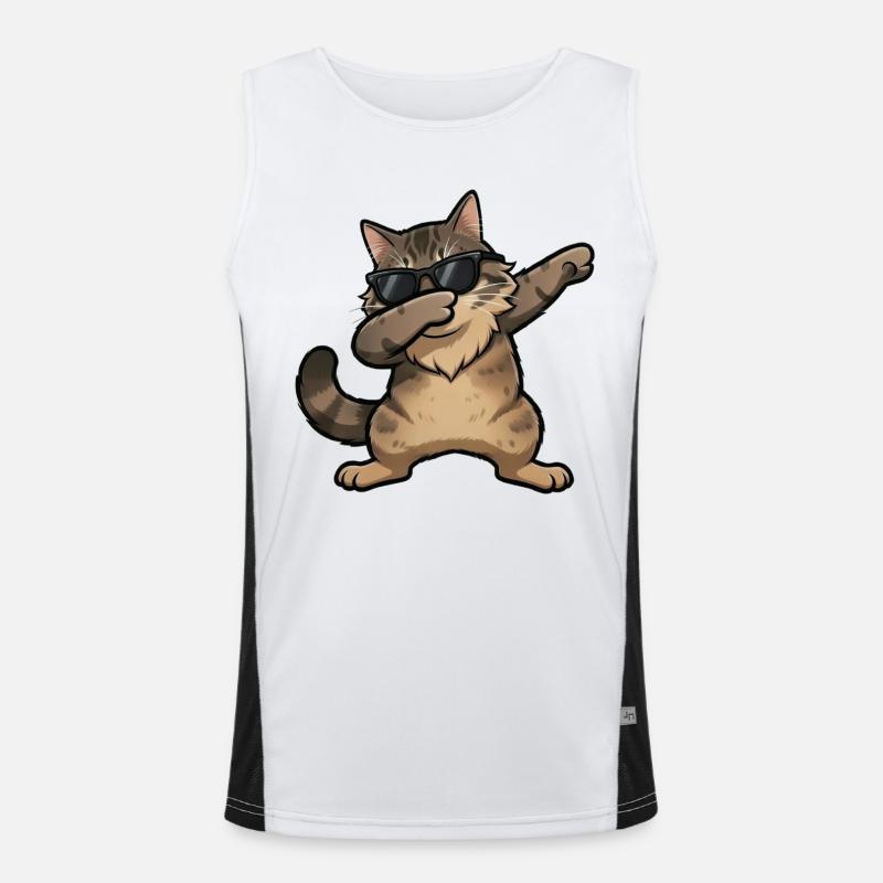 Dabbing Norwegian Forest Cat - Men's Functional Contrast Tank Top  - white/black