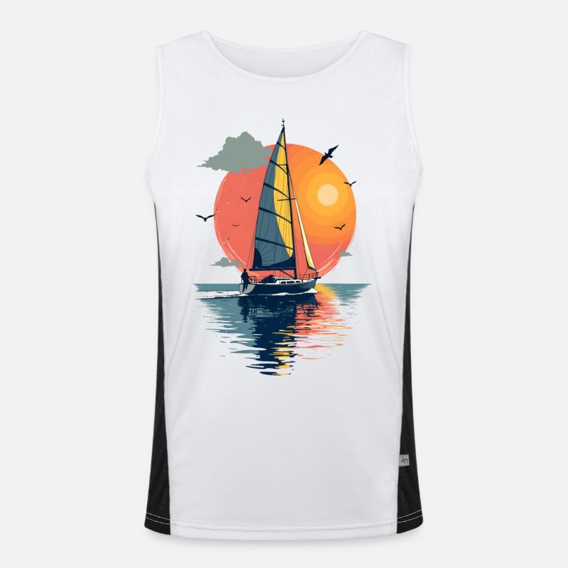 Segelboot vor Sonnenuntergang Funktionelles Kontrast-Tank Top für Männer 