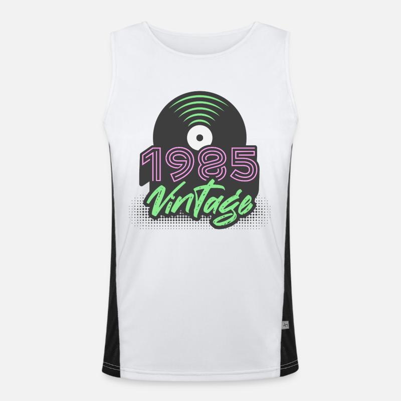 1985 Vintage Schallplatten Geburtstag Geschenkidee Funktionelles Kontrast-Tank Top für Männer 