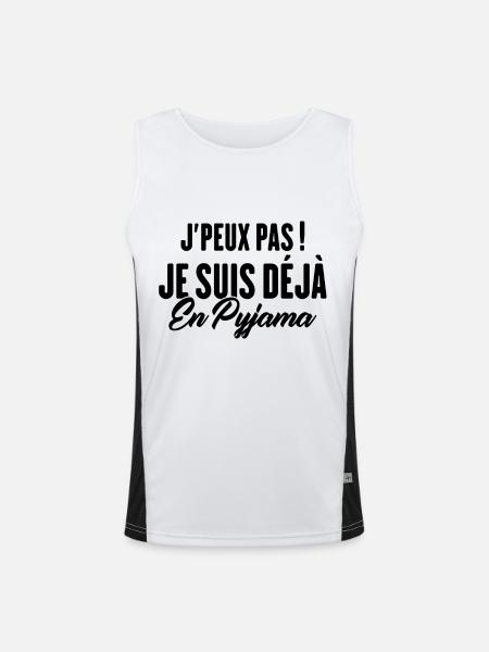 J'peux pas Je suis déjà en Pyjama - Débardeur respirant contrasté Homme  - blanc/noir - Devant