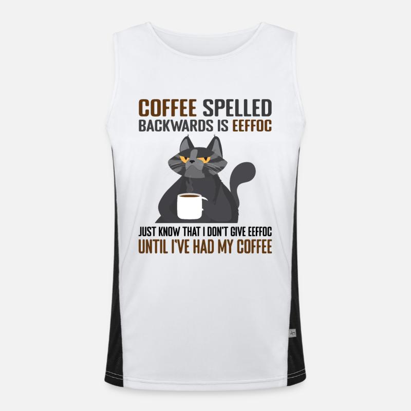 Coffee Spelled Backwards Is Eeffoc Cats & Coffee Men's Functional Contrast Tank Top 