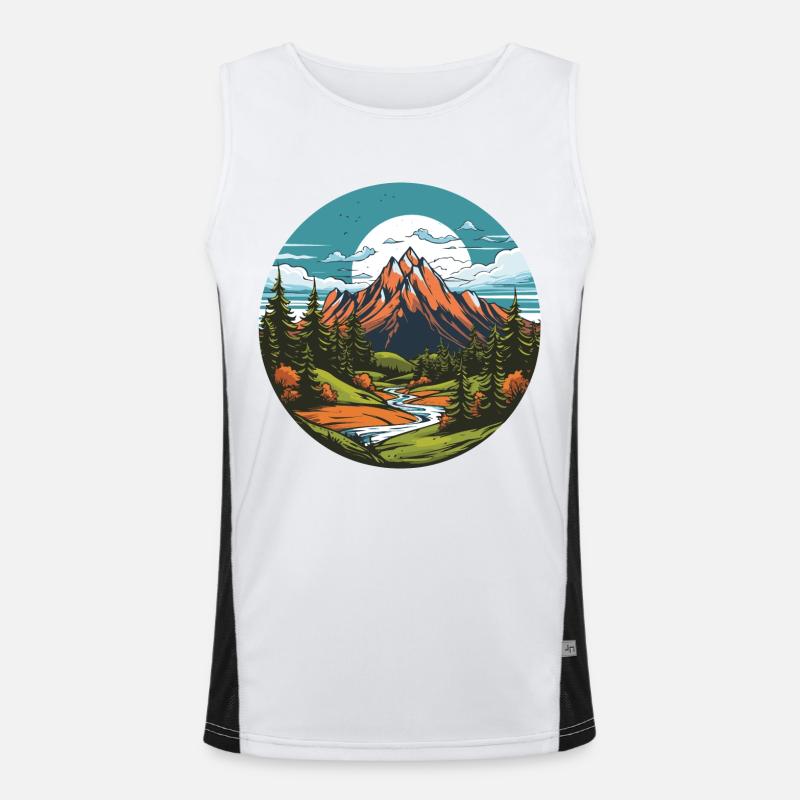Mountains, Landscape, Circle - Men's Functional Contrast Tank Top  - white/black