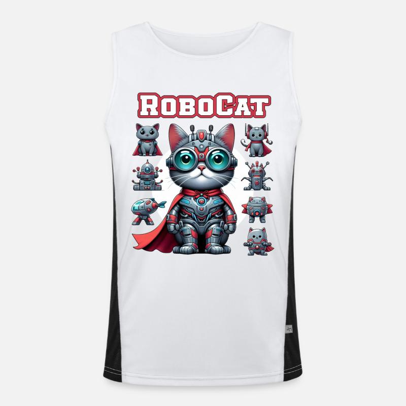 Robocat Robot Cat Funny Animals - Men's Functional Contrast Tank Top  - white/black