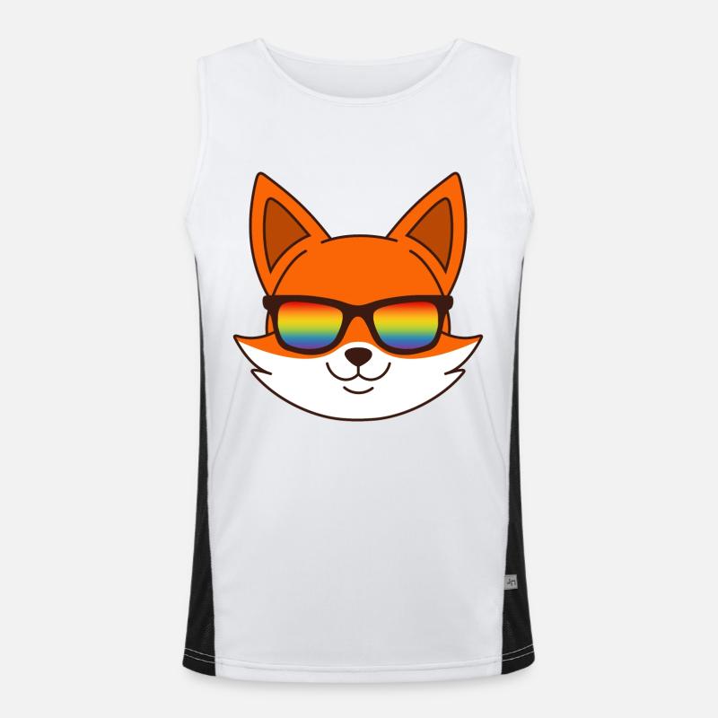 Fox with rainbow sunglasses - Men's Functional Contrast Tank Top  - white/black