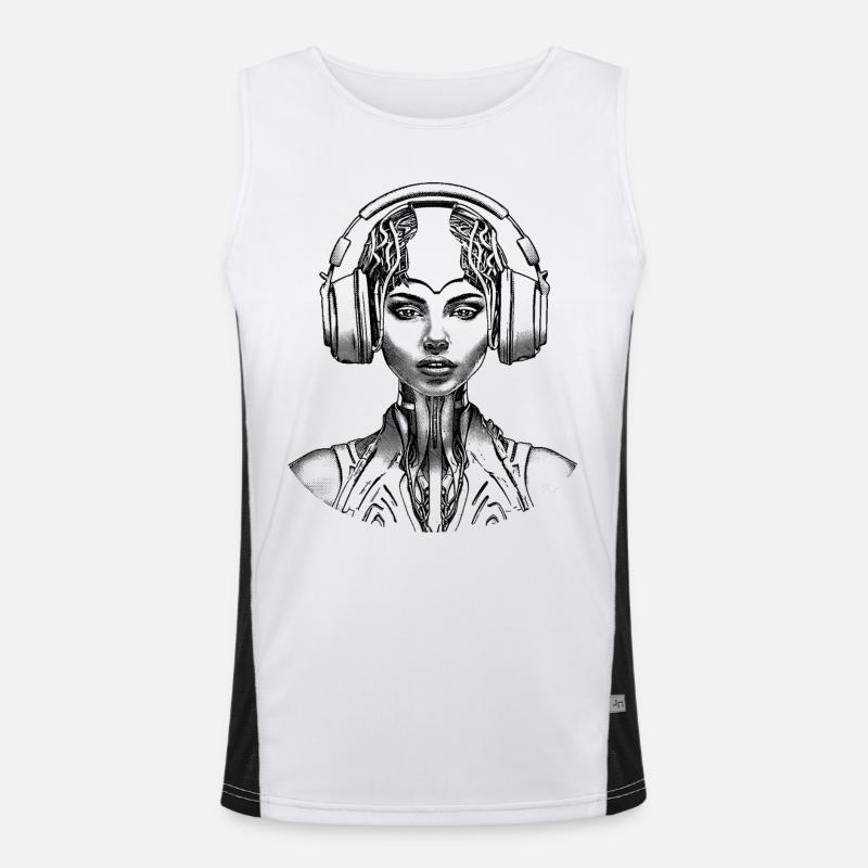 Artificial Intelligence Shirt: Techno Woman Portrait Men's Functional Contrast Tank Top 