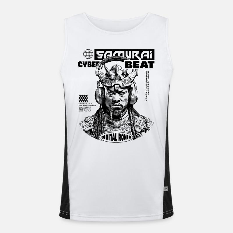 Tech Samurai Sci-Fi Shirt - Funktionelles Kontrast-Tank Top für Männer  - Weiß/Schwarz