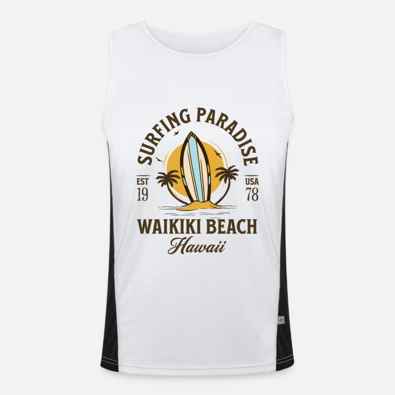 Waikiki Beach Hawaii Surfing Paradise Men's Functional Contrast Tank Top 